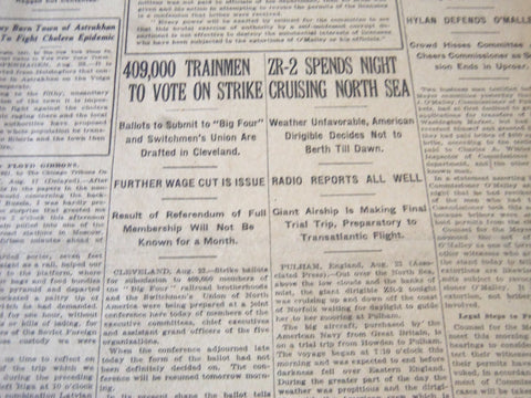 1921 AUGUST 24 NEW YORK TIMES - ZR-2 SPENDS NIGHT CRUISING NORTH SEA - NT 6137