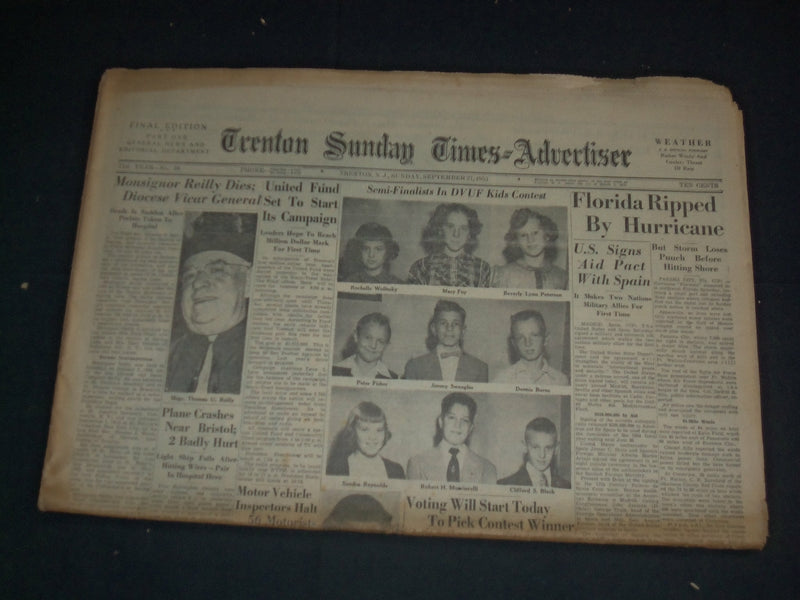1953 SEP 27 TRENTON SUNDAY TIMES-ADVERTISER NEWSPAPER- MSGR. REILLY DIES-NP 3383