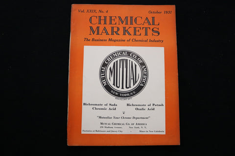 1931 OCTOBER CHEMICAL MARKETS MAGAZINE - MUTUAL CHEMICAL CO. COVER - B 177B
