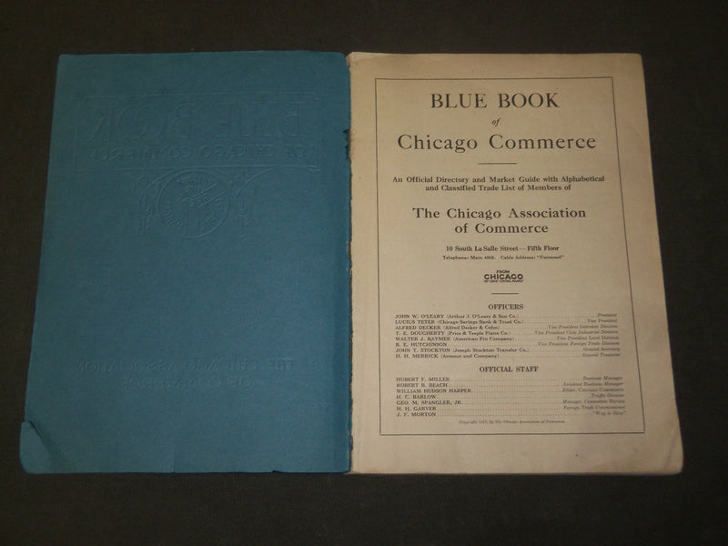 1917 BLUE BOOK OF CHICAGO COMMERCE MARKET GUIDE - SOFTCOVER - J 3576