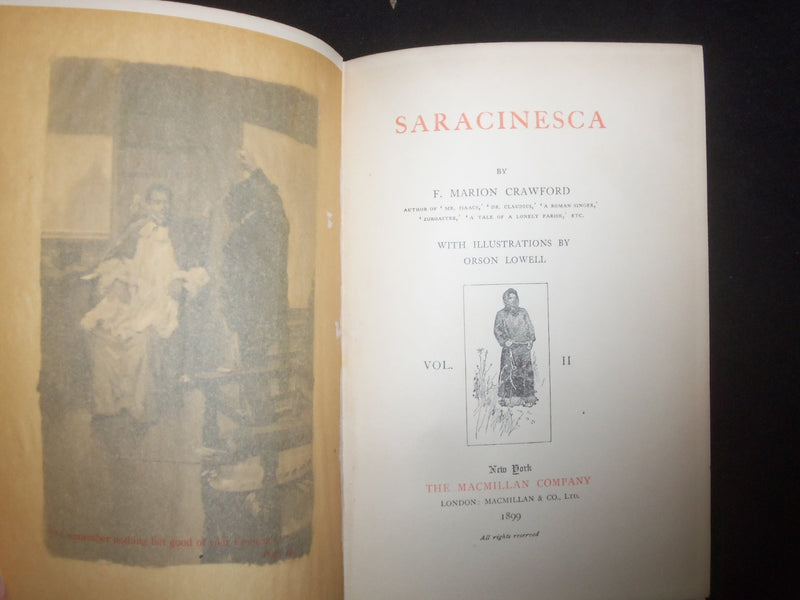 1899 SARACINESCA HARDCOVER BOOKS BY F. MARION CRAWFORD - 2 VOLUMES - KD 9277