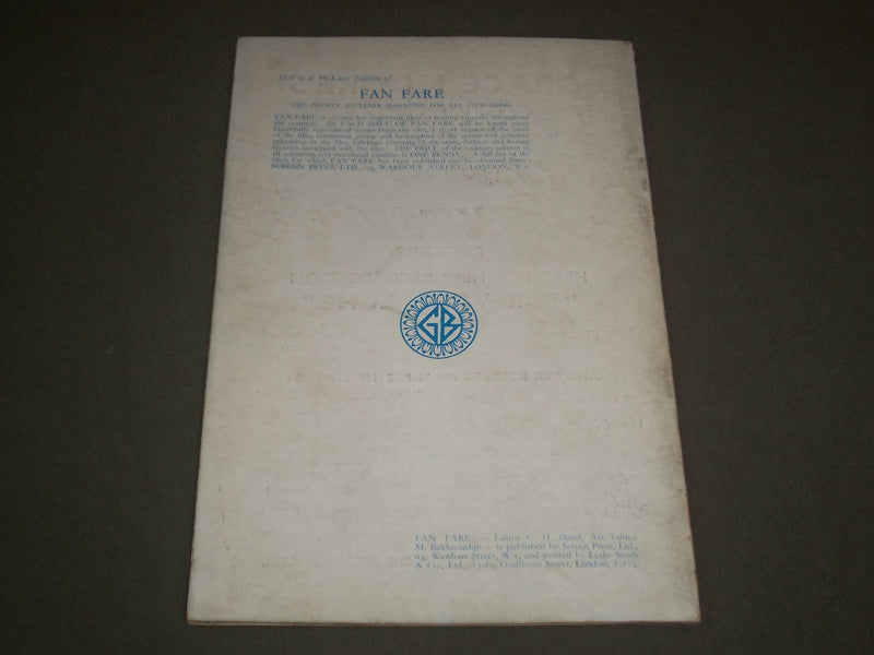 1937 FAN FARE SOUVENIR PROGRAMME - FOR YOU ALONE - GRACE MOORE - GRANT - J 2639