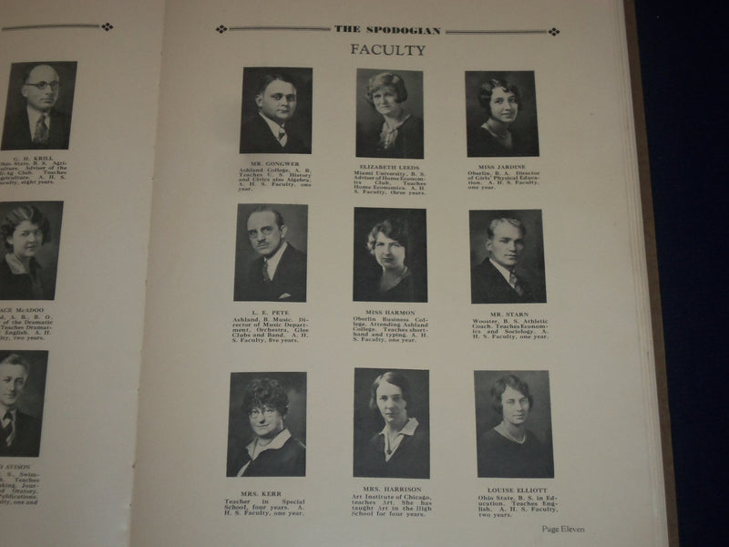 1929 SPODOGIAN ASHLAND HIGH SCHOOL YEARBOOK - ASHLAND OHIO - PHOTOS - YB 519