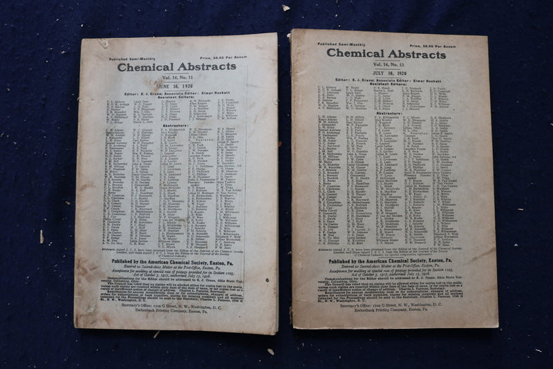 1919-1920 CHEMICAL ABSTRACTS SEMI-WEEKLY MAGAZINE - LOT OF 7 - O 3493
