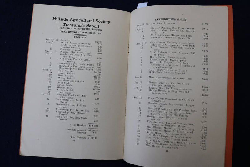 1938 SEP 27-28 HILLSIDE AGRICULTURAL SOCIETY PREMIUM LIST SOFTCOVER BOOK- K 1371