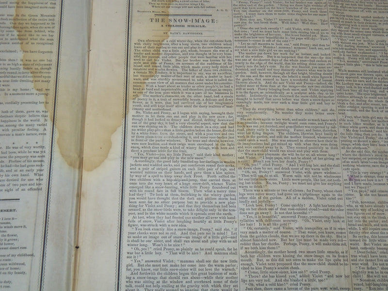 1850 DECEMBER 14 THE BOSTON MUSEUM NEWSPAPER - SNOW IMAGE - HAWTHORNE - NP 9039