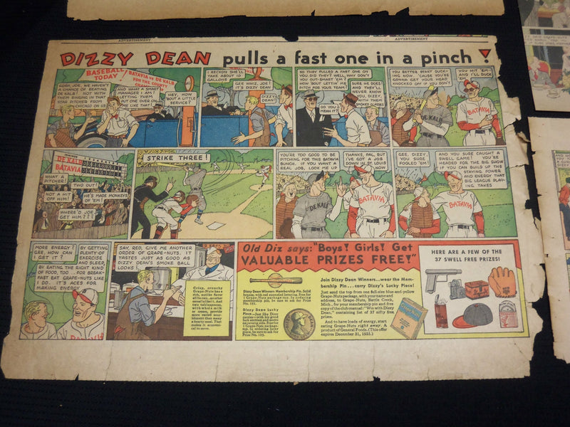 1935-1936 DIZZY DEAN GRAPE NUTS COLOR COMICS ADS LOT OF 4 - NP 1847D