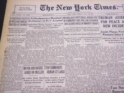 1948 JULY 23 NEW YORK TIMES - U. N. HEADQUARTERS 'BOMBED' - NT 4414