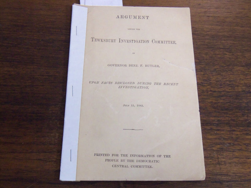 1883 TEWKSBURY INVESTIGATION COMMITTEE BULLETIN BY GOV. BENJAMIN BUTLER - K 1166