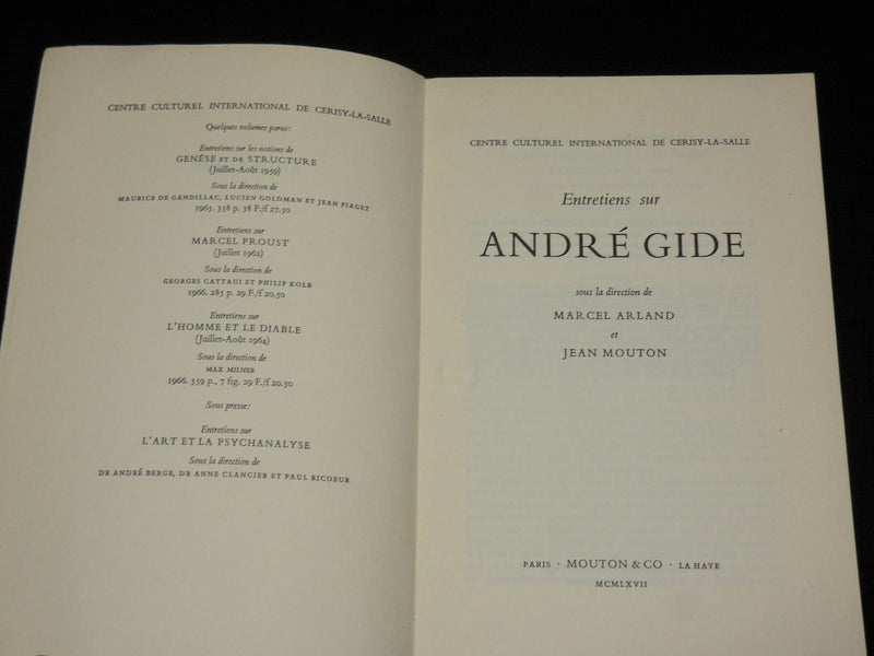 1967 ENTRETIENS SUR ANDRE GIDE SOFTCOVER BOOK BY MARCEL ARLAND - KD 7322