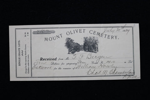 1909 JULY 20 MOUNT OLIVET CEMETERY GRAVE RECEIPT - K 2767