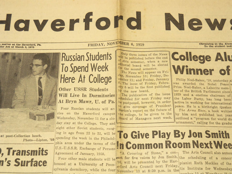 1959 HAVERFORD NEWS NEWSPAPER LOT OF 2 - PENNSYLVANIA - NP 8946