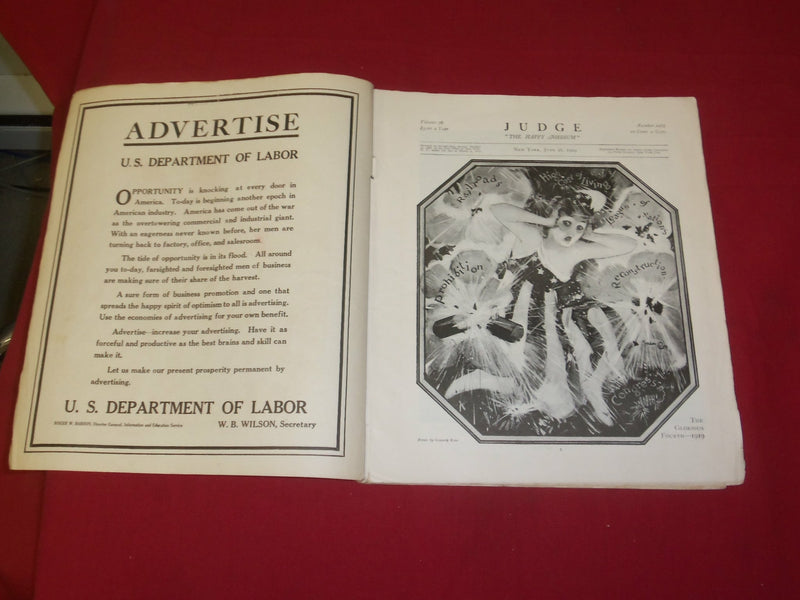 1919 JUNE 28 JUDGE MAGAZINE - A DRIED-BEEF SANDWICH - ILLUSTRATIONS - B 6085