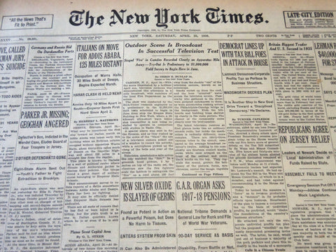 1936 AUGUST 25 NEW YORK TIMES - OUTDOOR SCENE IS BROADCAST IN TV TEST - NT 6716