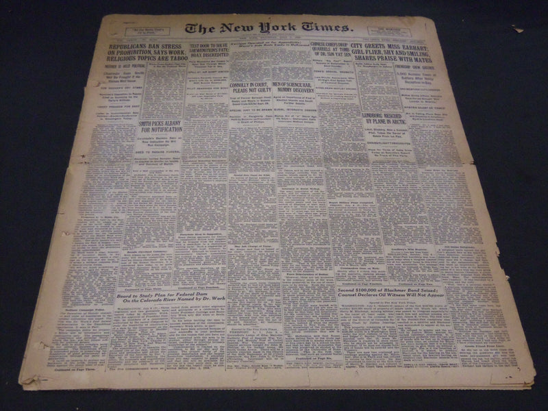 1928 JULY 7 NEW YORK TIMES - CITY GREETS MISS EARHART, GIRL FLIER - NT 5099
