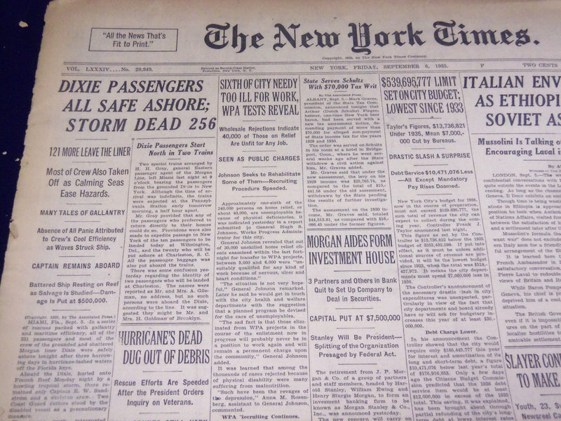 1935 SEPTEMBER 6 NEW YORK TIMES - DIXIE PASSENGERS ALL SAFE ASHORE - NT 1976