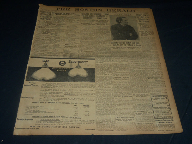 1908 NOVEMBER 9 THE BOSTON HERALD - SARDOU DRAMATIST OF FRANCE DEAD - BH 246