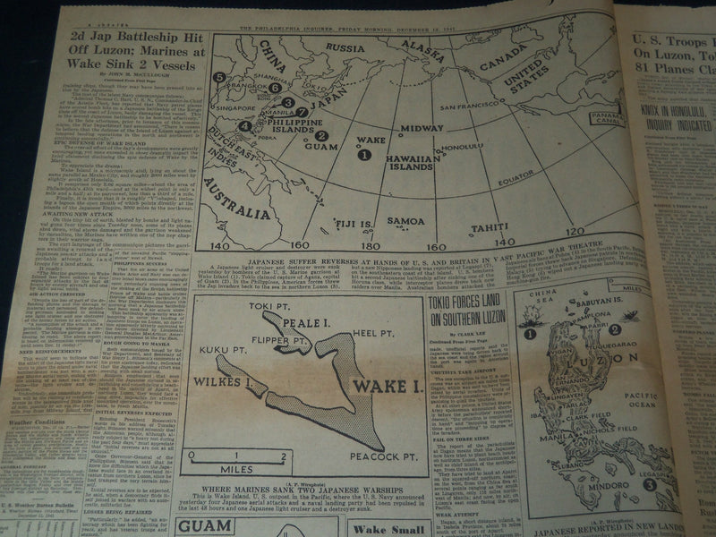 1941 DEC 12 PHILADELPHIA INQUIRER - 2D JAP BATTLESHIP BUMBED BY NAVY - NT 7508