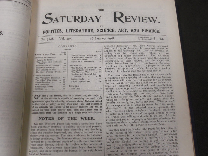 1918 SATURDAY REVIEW 2 BOUND VOLUMES - COMPLETE YR- PUBLISHED IN LONDON - R 1118