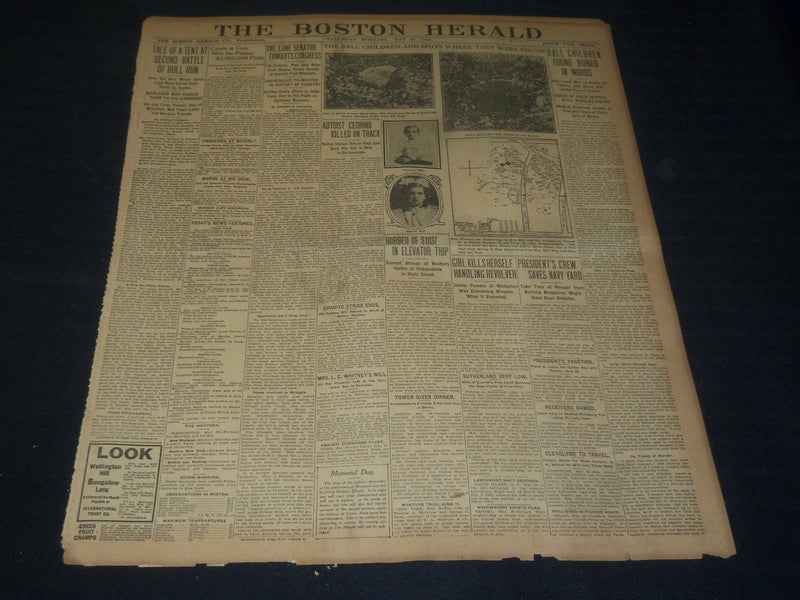 1908 MAY 30 THE BOSTON HERALD - BALL CHILDREN FOUND IN WOODS - BH 77