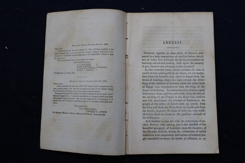 1839-40 PHILOMATHEAN SOCIETY MT. SAINT MARY'S COLLEGE SOFTCOVER -LOT OF 2- K 849