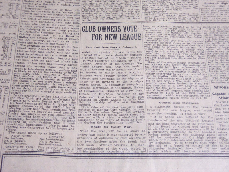 1920 NOV 9 NEW YORK TIMES -CLUB OWNERS VOTE FOR NEW LEAGUE BASEBALL WAR- NT 6732