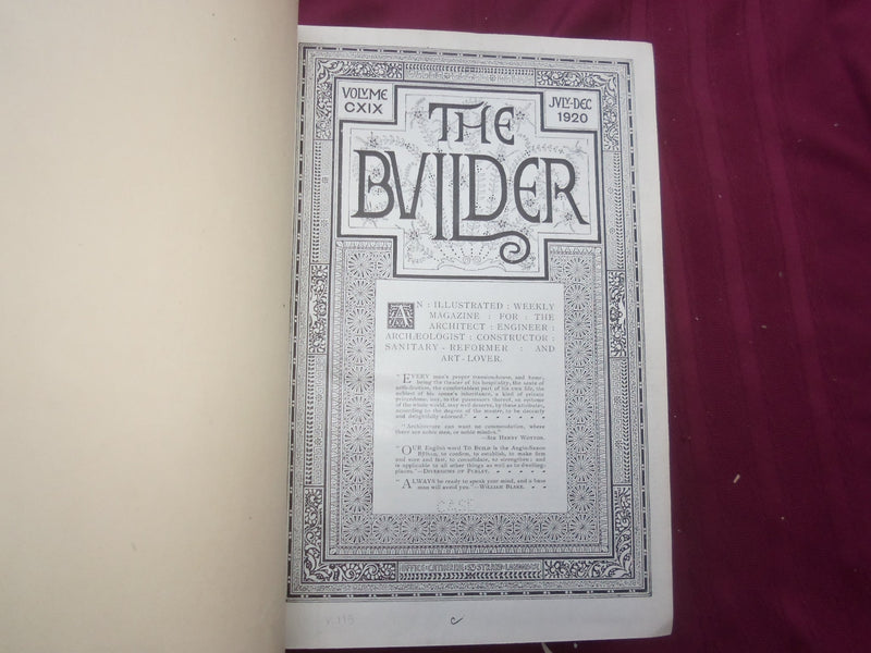 1920 JAN-DEC THE BUILDER U. K. MAGAZINE BOUND VOLUMES - 2 VOLS - FOLD OUTS- C 30
