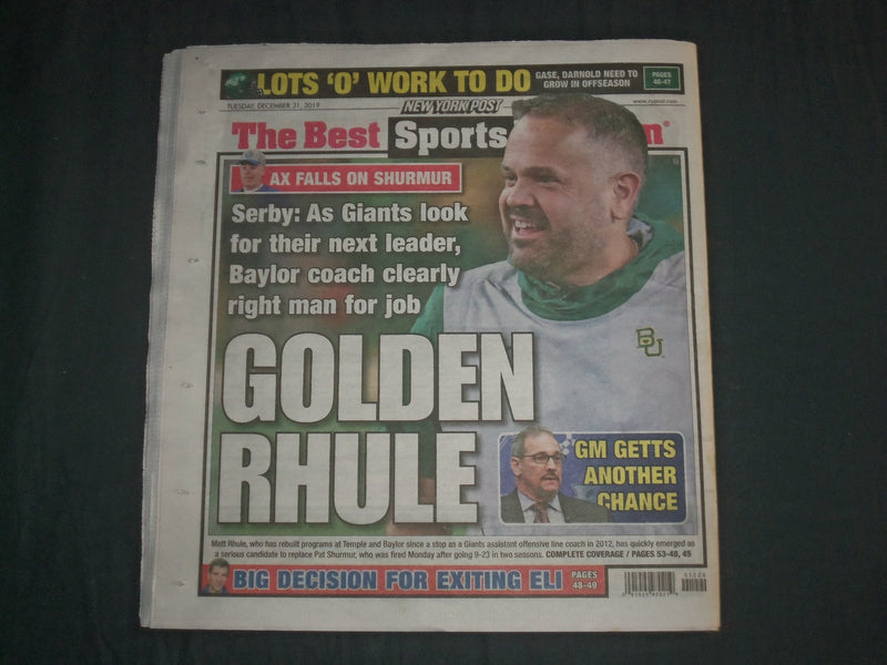 2019 DECEMBER 31 NEW YORK POST NEWSPAPER - NY GIANTS SHOULD HIRE MATT RUHLE