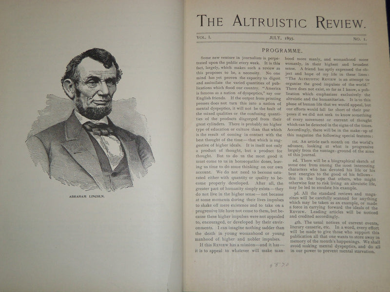 1893-1894 THE ALTRUISTIC REVIEW BOUND VOLUME NO. 1/2 - KD 3486O
