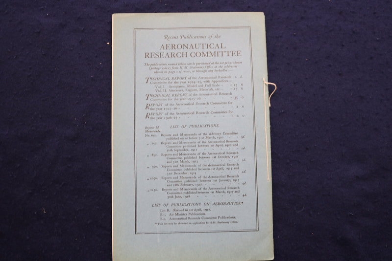 1928 APRIL AERONAUTICAL RESEARCH COMMITTEE REPORTS SOFTCOVER BOOK - K 911
