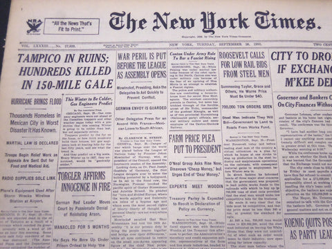 1933 SEPTEMBER 26 NEW YORK TIMES - TAMPICO IN RUINS HUNDRED KILLED - NT 5178