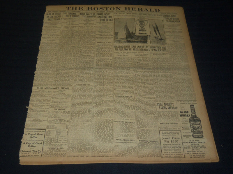1906 SEPT 6 THE BOSTON HERALD - YANKEE YACHTS FINISH 1, 2 & 3 IN RACE - BH 101