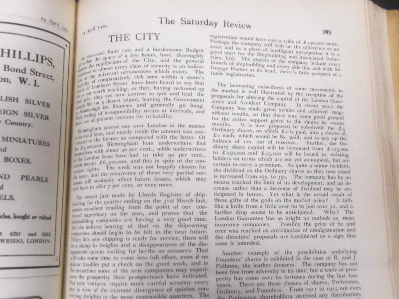 1920 SATURDAY REVIEW 2 BOUND VOLUMES - COMPLETE YR- PUBLISHED IN LONDON - R 1129