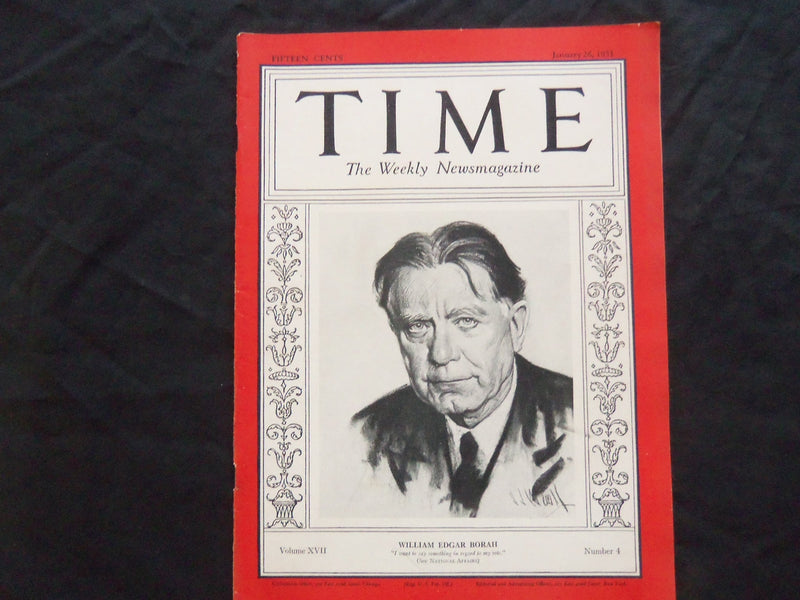1931 JANUARY 26 TIME MAGAZINE - SENATOR WILLIAM EDGAR BORAH - T 260