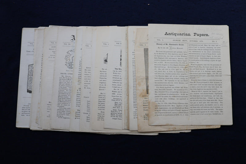 1879-1885 ANTIQUARIAN PAPERS - IPSWICH, MASSACHUSETTS - LOT OF 34 - K 780