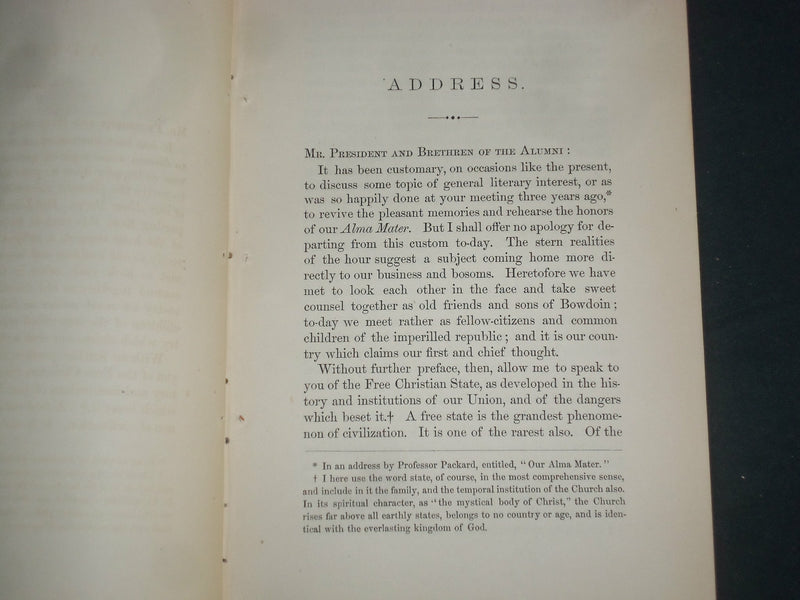 1861 BOWDOIN COLLEGE ALUMNI ASSOCIATE ADDRESS - J 4666