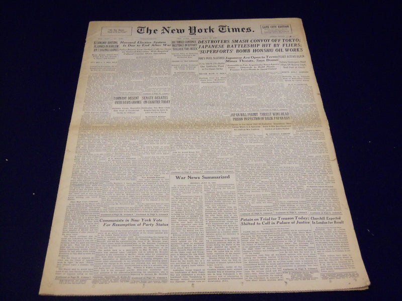 1945 JULY 23 NEW YORK TIMES - DESTROYERS SMASH CONVOY OFF TOKYO - NT 510