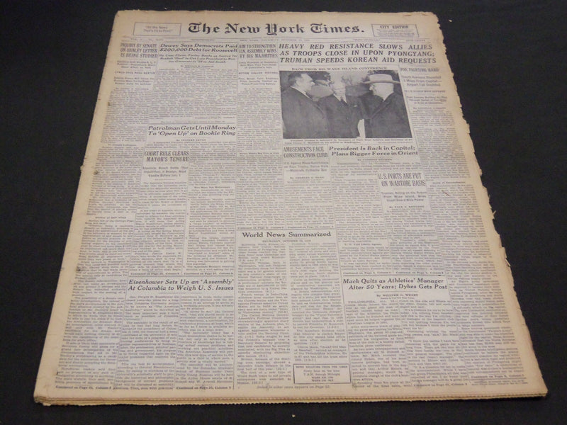 1950 OCTOBER 19 NEW YORK TIMES - HEAVY RED RESISTANCE SLOWS ALLIES - NT 4572