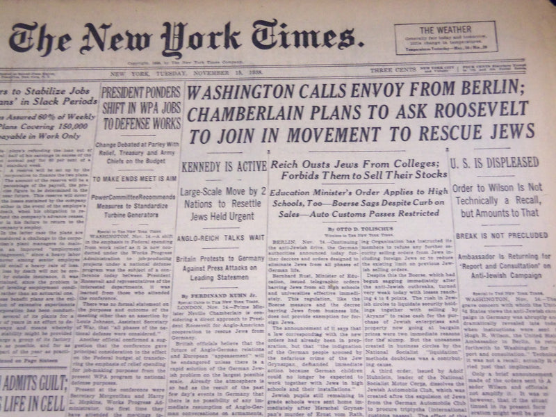 1937 NOV 15 NEW YORK TIMES - CHAMBERLAIN TO ASK ROOSEVELT JOIN MOVEMENT - NT 733