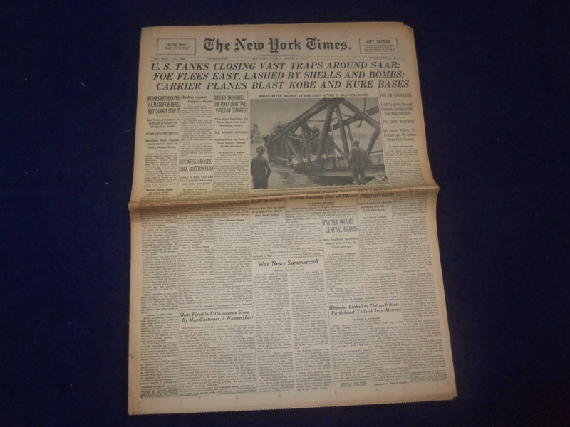 1945 MARCH 20 NEW YORK TIMES -U.S. TANKS CLOSING VAST TRAPS AROUND SAAR- NP 6671