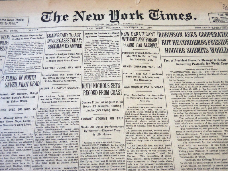 1930 DECEMBER 11 NEW YORK TIMES - RUTH NICHOLS SETS RECORD FROM COAST - NT 5667