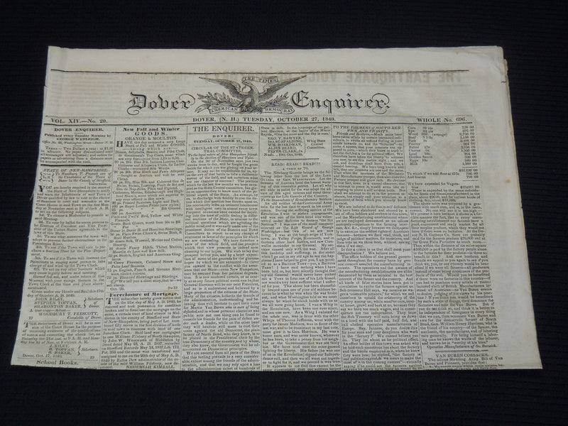 1840 OCTOBER 27 DOVER ENQUIRER NEWSPAPER - HARRISON - VOICE OF VICTORY - NP 8982