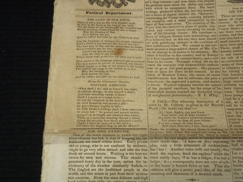 1839 OCTOBER 5 BELLOWS FALLS GAZETTE NEWSPAPER - VERMONT - NP 3297G