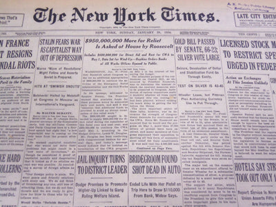 1934 JANUARY 28 NEW YORK TIMES - GOLD BILL PASSED BY SENATE - NT 4209