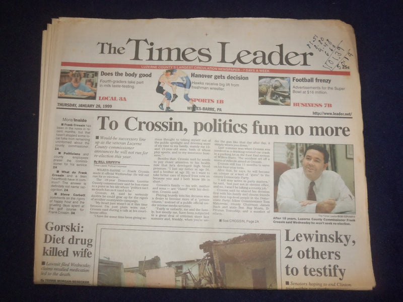 1999 JAN 28 WILKES-BARRE TIMES LEADER - LEWINSKY, 2 OTHERS TO TESTIFY - NP 8239
