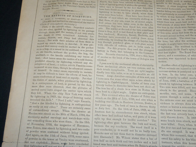 1856 MAY 3 LIFE ILLUSTRATED NEWSPAPER - LIGHTNING - NP 4857