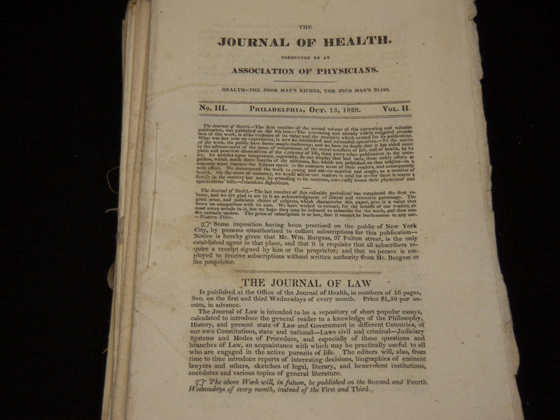 1828-1831 THE JOURNAL OF HEALTH MAGAZINE LOT OF 47 - PHILADELPHIA - O 2922E