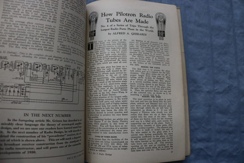 1929 WINTER RADIO DESIGN SOFTCOVER HANDBOOK - PILOT P.E.6 SCREEN GRID - K 317