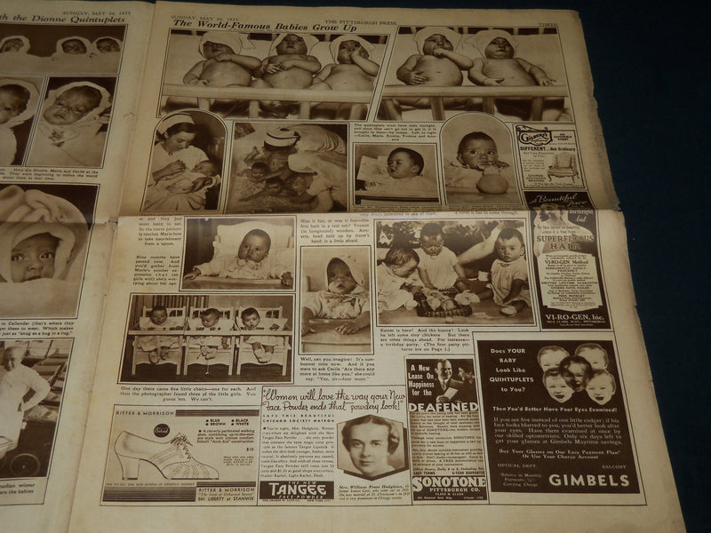 1935 MAY 26 THE PITTSBURGH PRESS SUNDAY METRO GRAVURE - DIONEE QUINTS - NP 4543