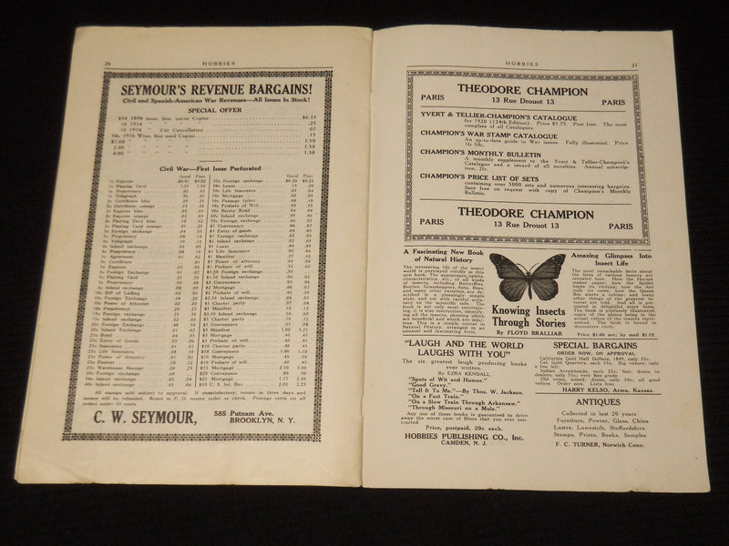 1919 OCTOBER HOBBIES MAGAZINE - PERCY MCGRAW MANN - VOLUME 2 NO. 1 - SP 4863A